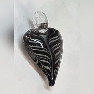 Art Glass Leaf Pendant | Black & Green Swirl Studio Glass | Modern Statement